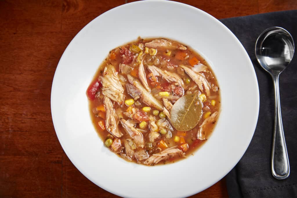 A hearty, traditional Belgian soup loaded with chicken, potatoes, onions, cabbage, carrots, corn, celery, green beans, tomatoes and peas.Cup: $5.99, Bowl: $7.99