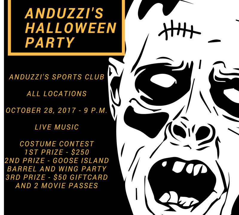 Anduzzi's Halloween Party advertisement with zombie background