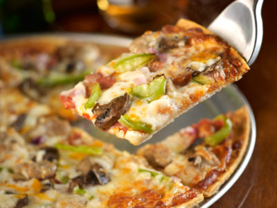 Supreme pizza with square slices