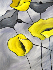 Wine and Canvas - Gray and Yellow Poppies